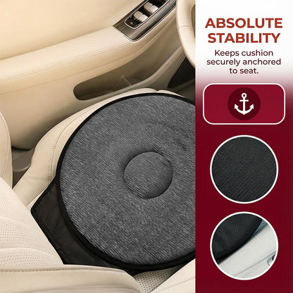 360 Degree Swivel Car Seat Cushion with Handle Support Grey