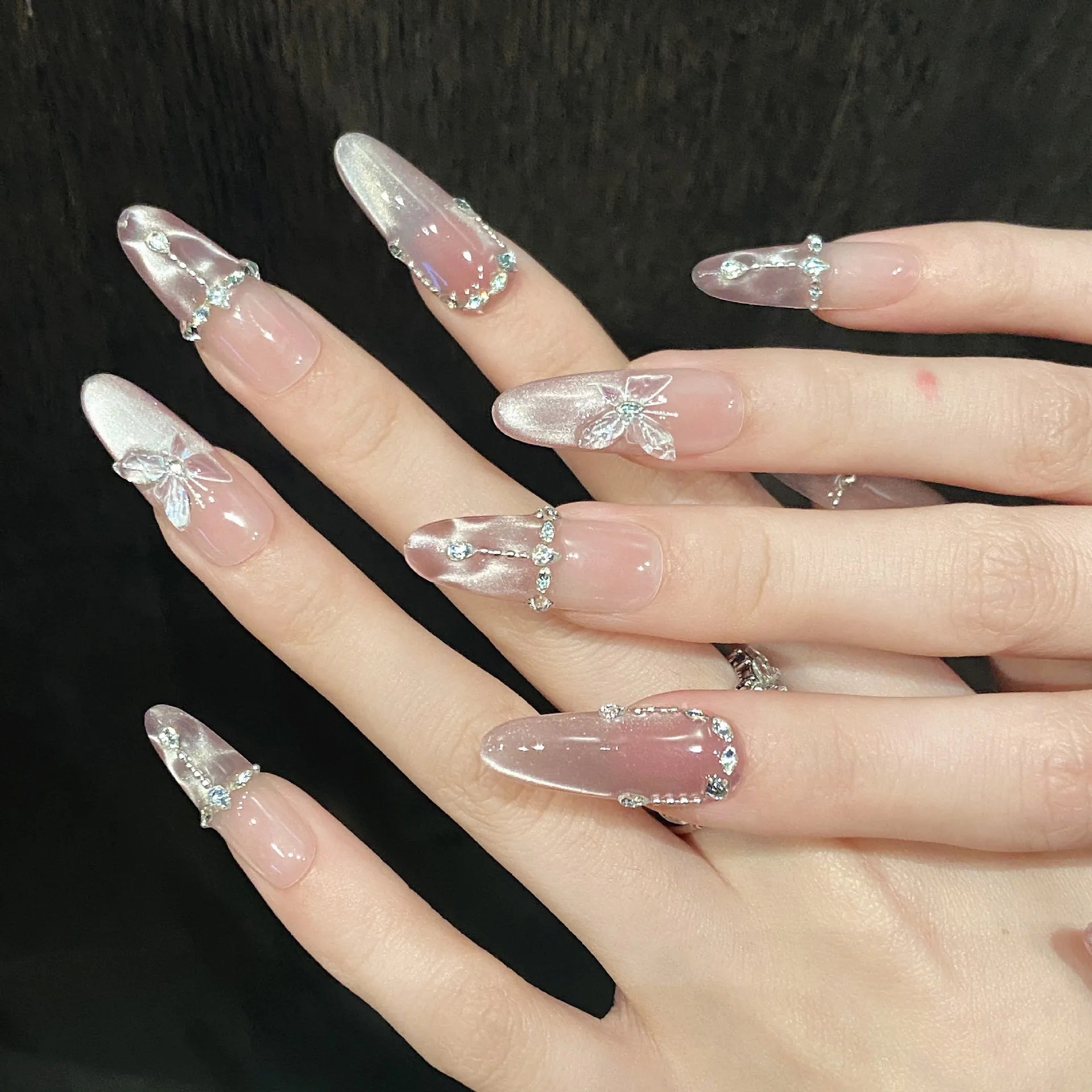 Pink Aura Butterfly Cat-Eye Press-On Nails