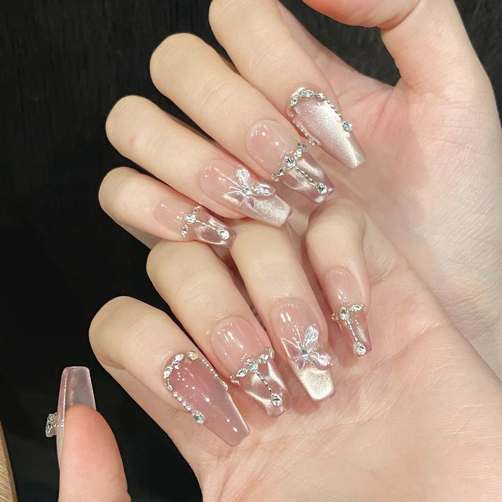 Pink Aura Butterfly Cat-Eye Press-On Nails