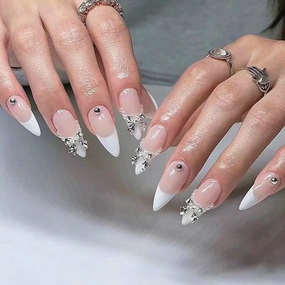 Crystal Butterfly French Tip Press-On Nails