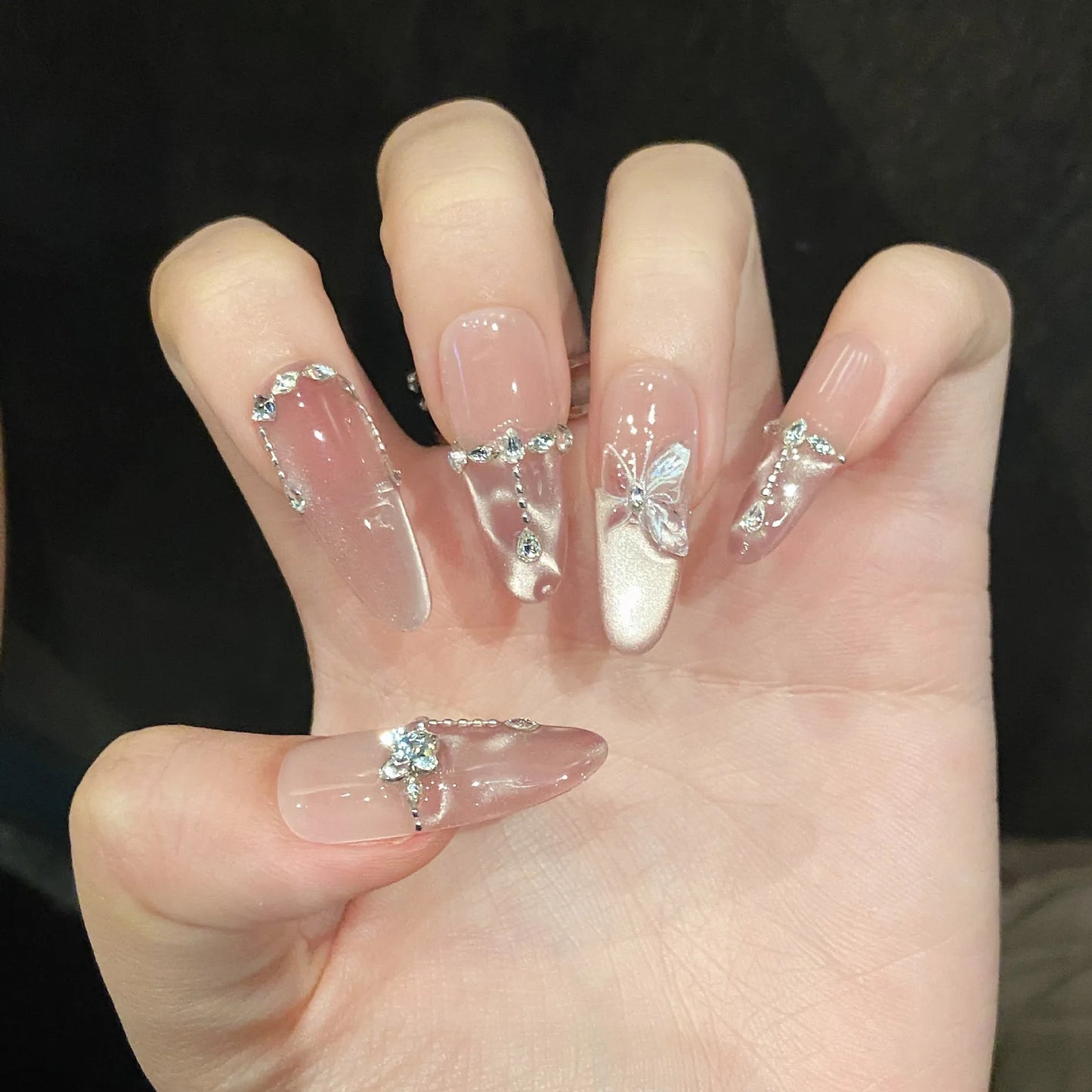 Pink Aura Butterfly Cat-Eye Press-On Nails