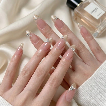 K-BEAUTY CHAMPAGNE BUTTERFLY FRENCH PRESS-ON NAILS