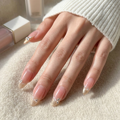 K-BEAUTY CHAMPAGNE BUTTERFLY FRENCH PRESS-ON NAILS