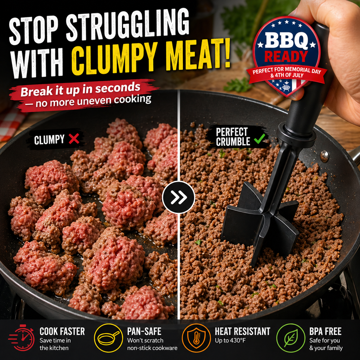 BBQ Ready Meat Masher – Perfect for Memorial Day & July 4th Cooking