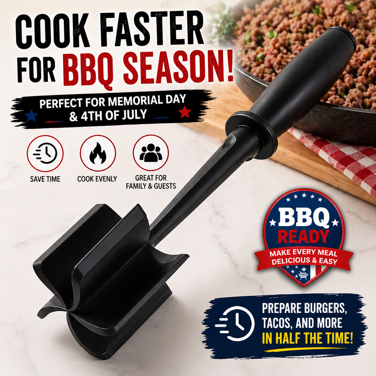BBQ Ready Meat Masher – Perfect for Memorial Day & July 4th Cooking